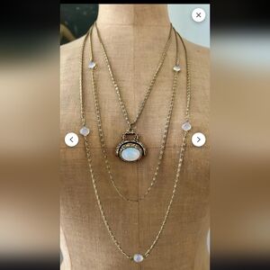 Vintage Goldette White Opal Glass Pendant Necklace: Triple Strand Victorian